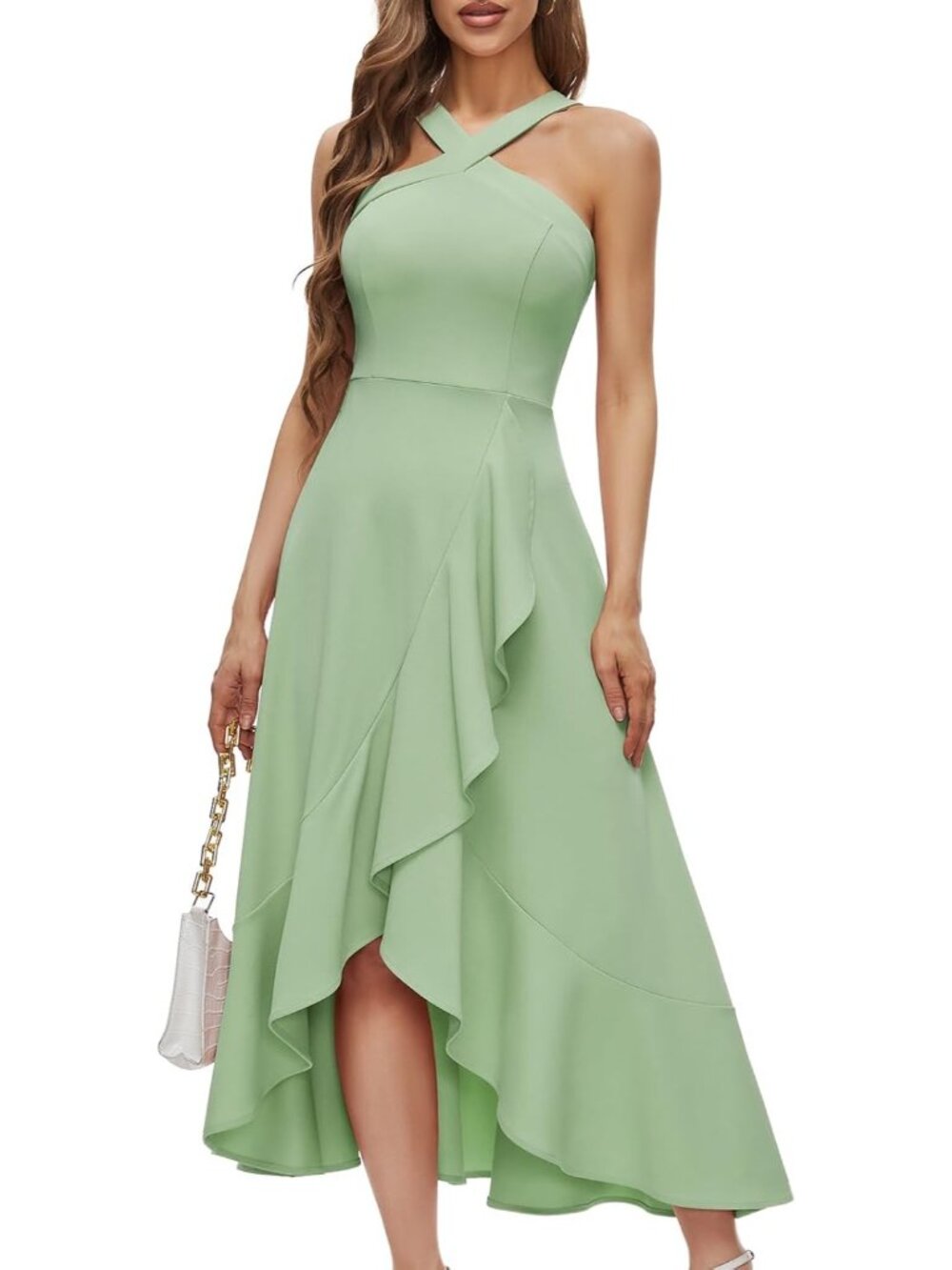 Women's Light Green Comfort Formal Wedding Guest Hi-Lo Prom Evening Maxi Dresses